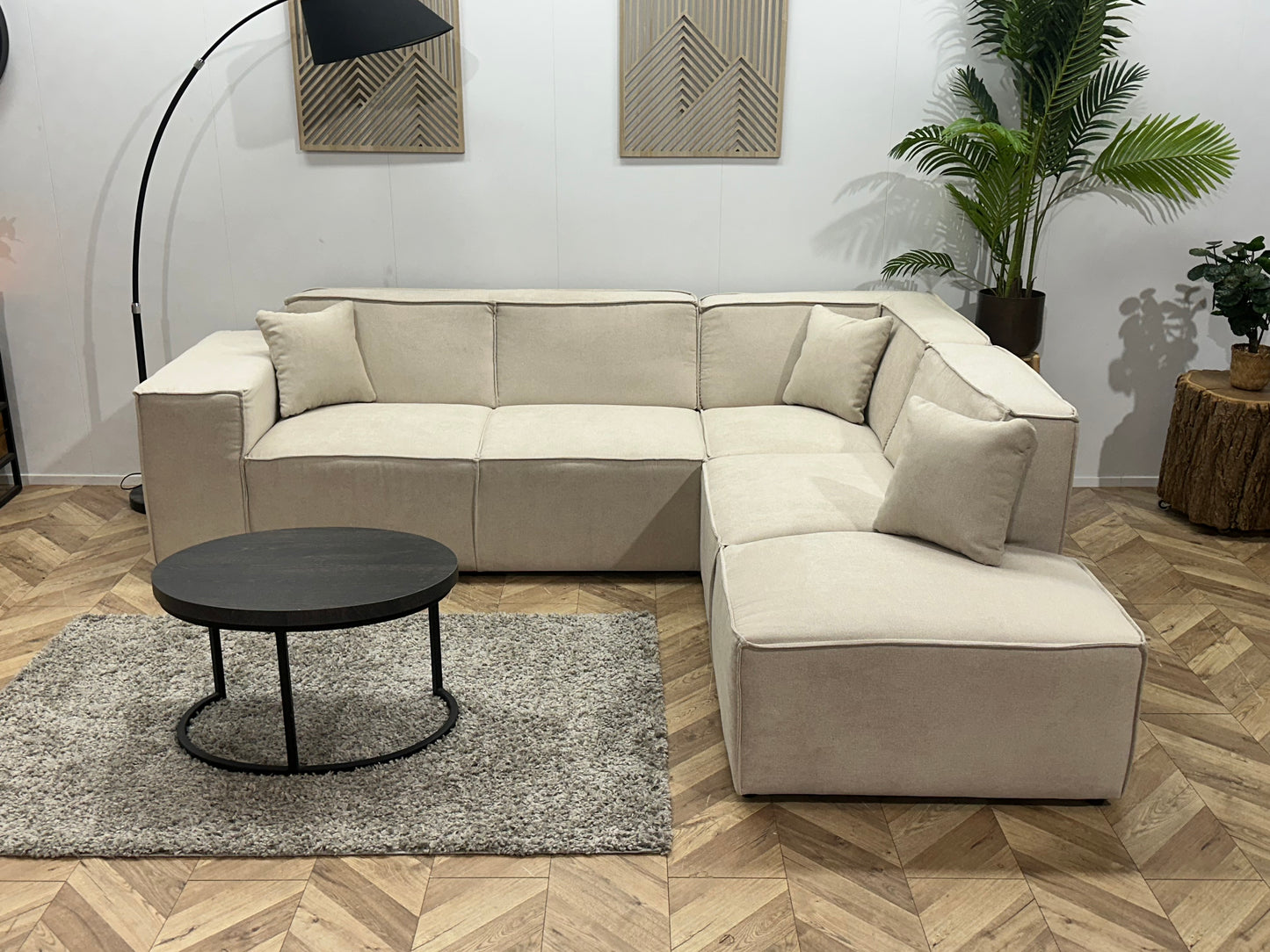 !Showroommodel! Crème Suède Stoffen Hoekbank
