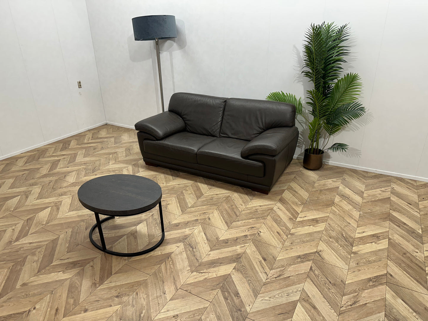 Bruine Echt Lederen 2-Zits Bank ~ Vaste Kussens