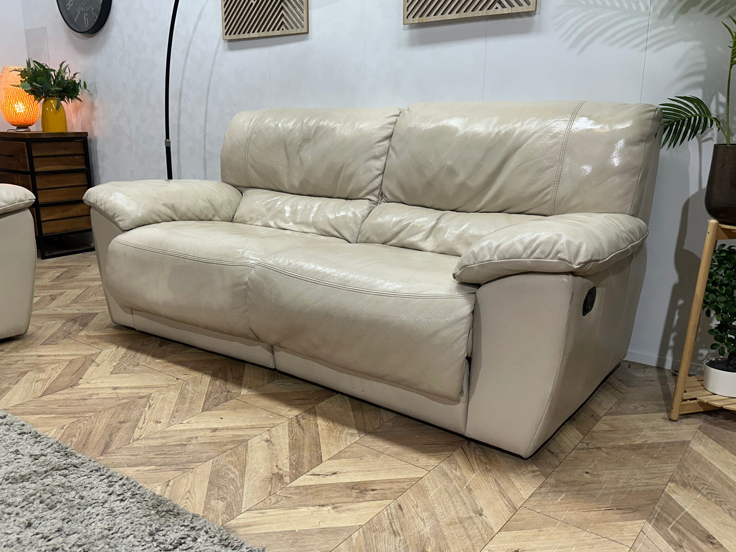 Crème Echt Lederen Banken Set ~ Geïmpregneerd ~ Relaxfunctie