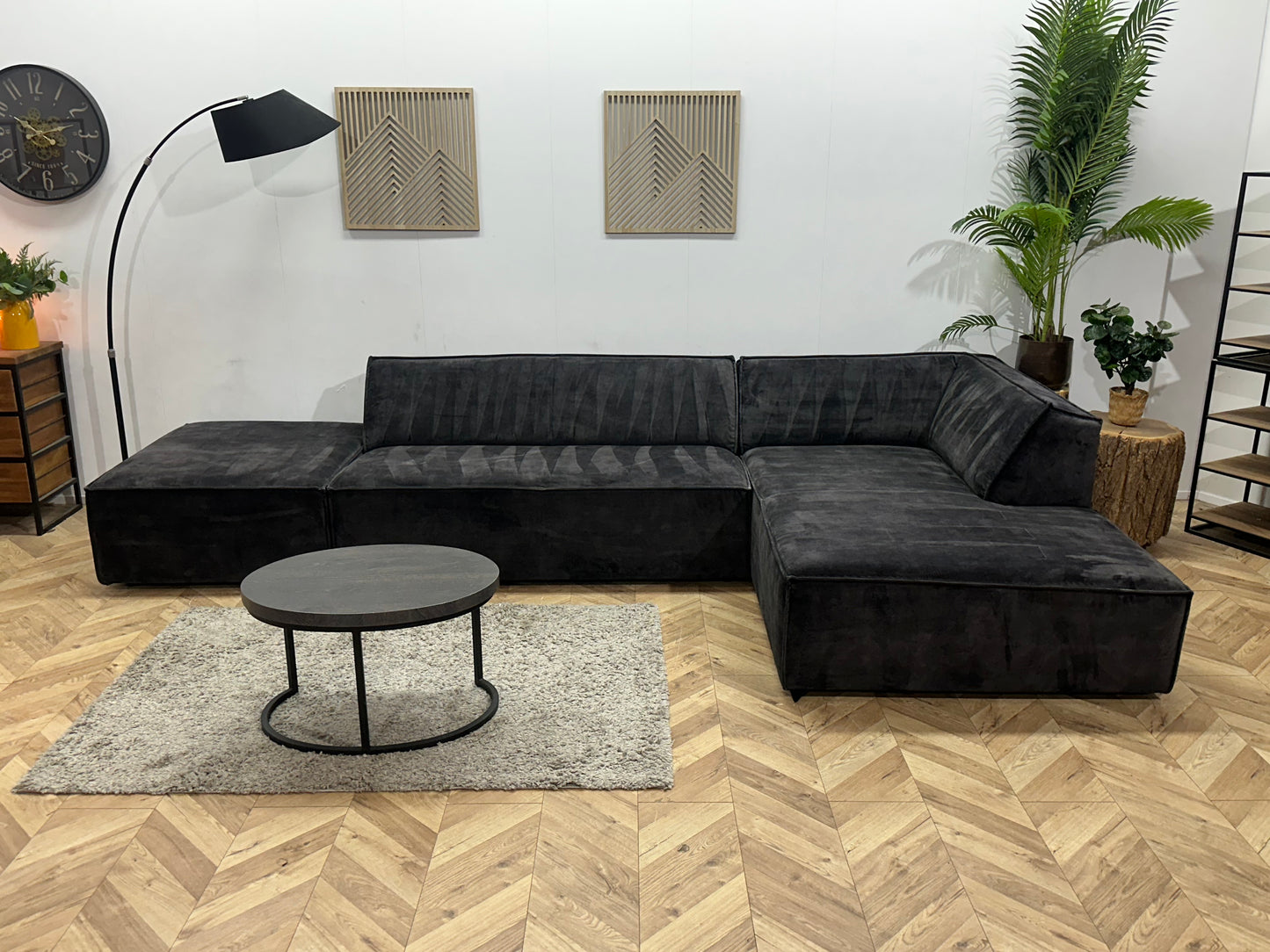 Zwarte Velvet Design Hoekbank ~ Vaste Kussens