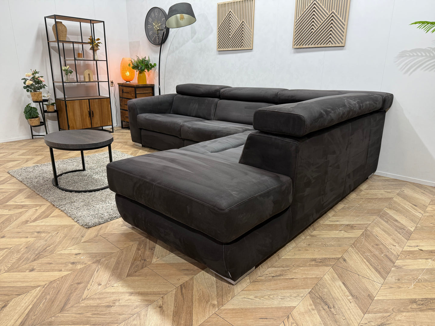 !Nieuwstaat! Xooon Antraciet Suède Stof Hoekbank ~ Elektrisch Verstelbaar