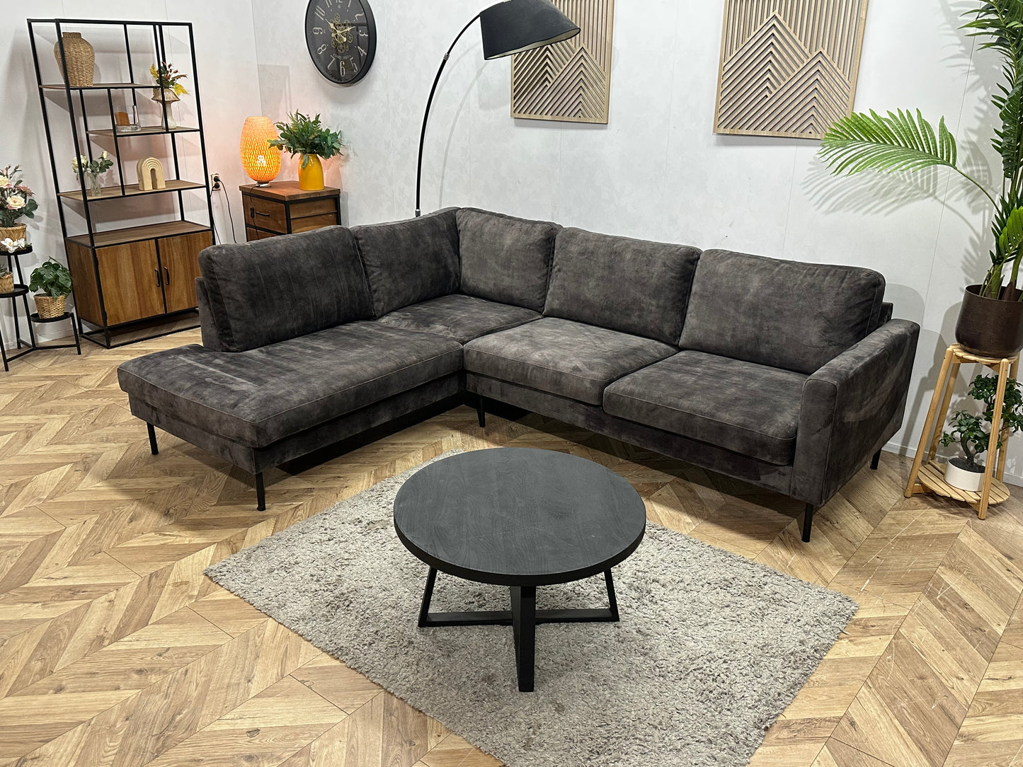 Antraciet Velvet Hoekbank ~ Losse Kussens Met Afneembare Hoezen