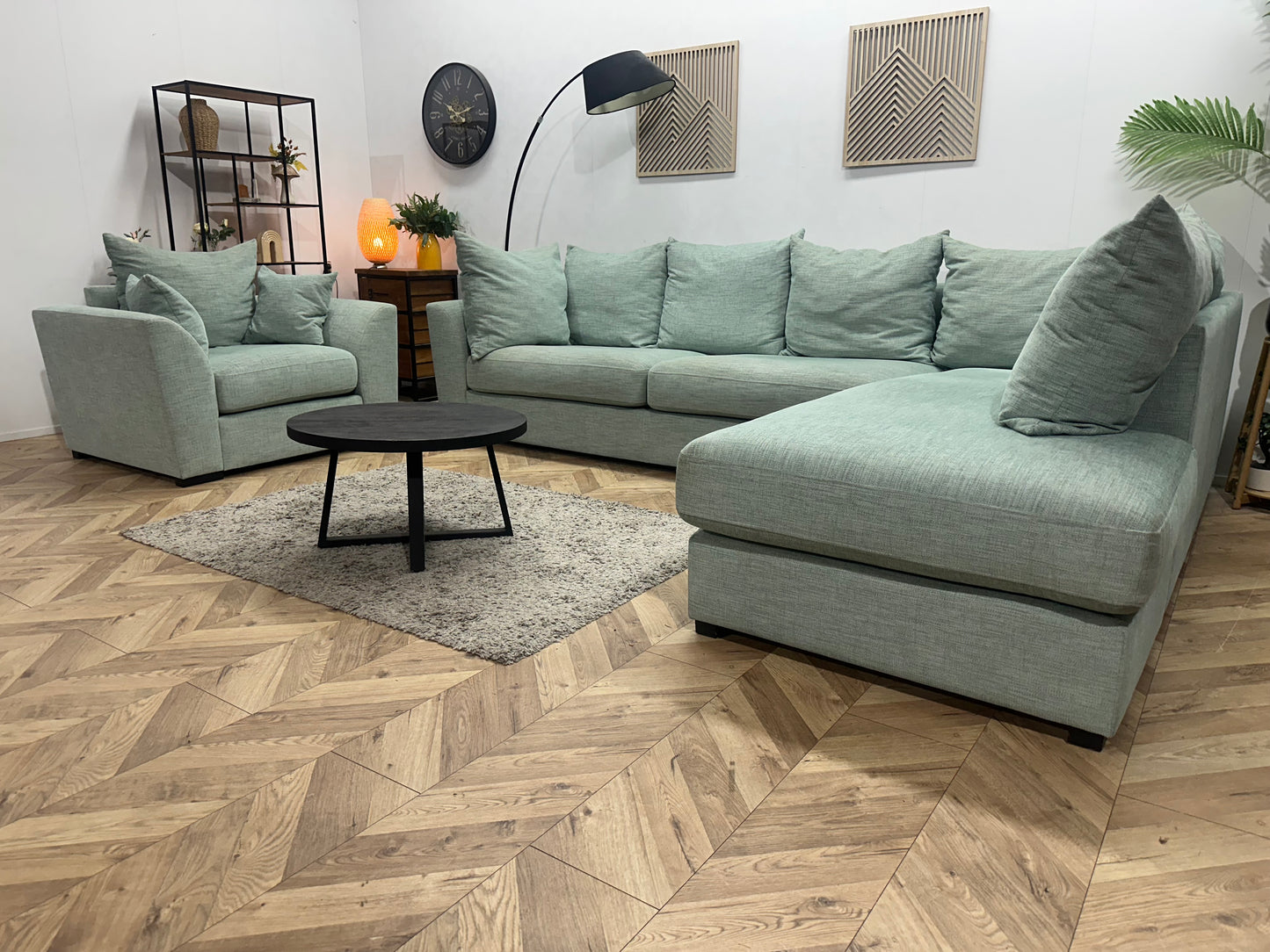 Burhens Licht Blauwe Ruime Hoekbank Inc Fauteuil ~ Losse Kussens Met Afneembare Hoezen