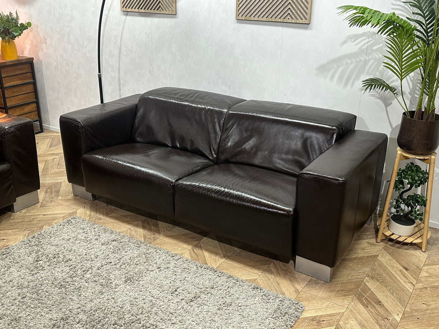 Bruine Echt Lederen 2.5-Zits Bank Inc Fauteuil ~ Geïmpregneerd