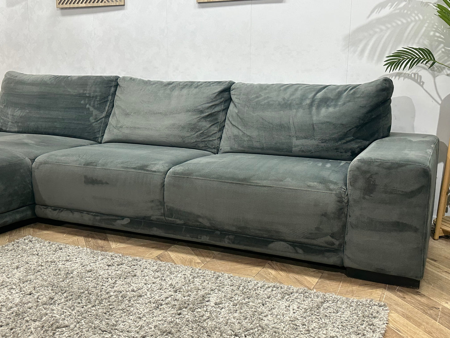 Antraciet Velvet Hoekbank ~ Vaste Kussens