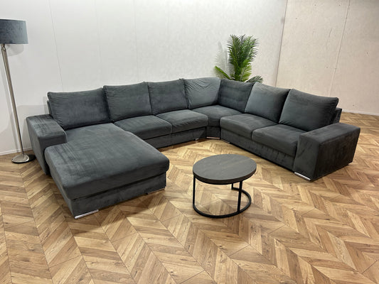 Blauwe Velvet U Bank ~ Losse Rugkussens Met Afneembare Hoezen