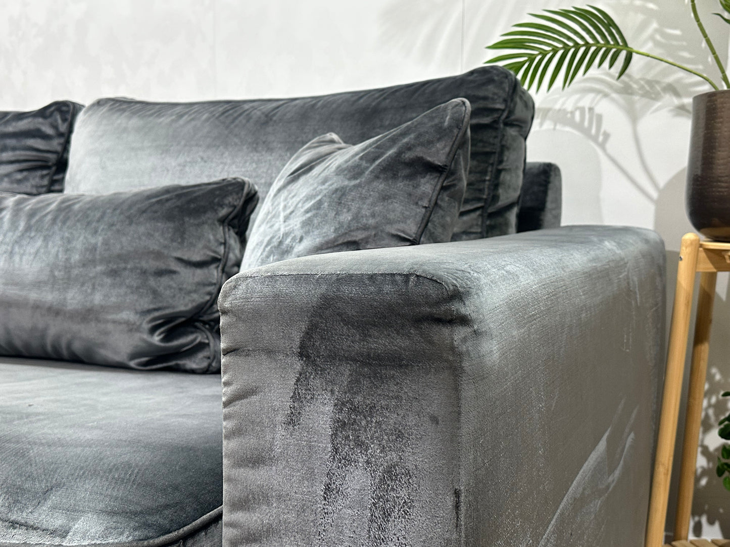 Antraciet Velvet Hoekbank ~ Losse Kussens Met Afneembare Hoezen