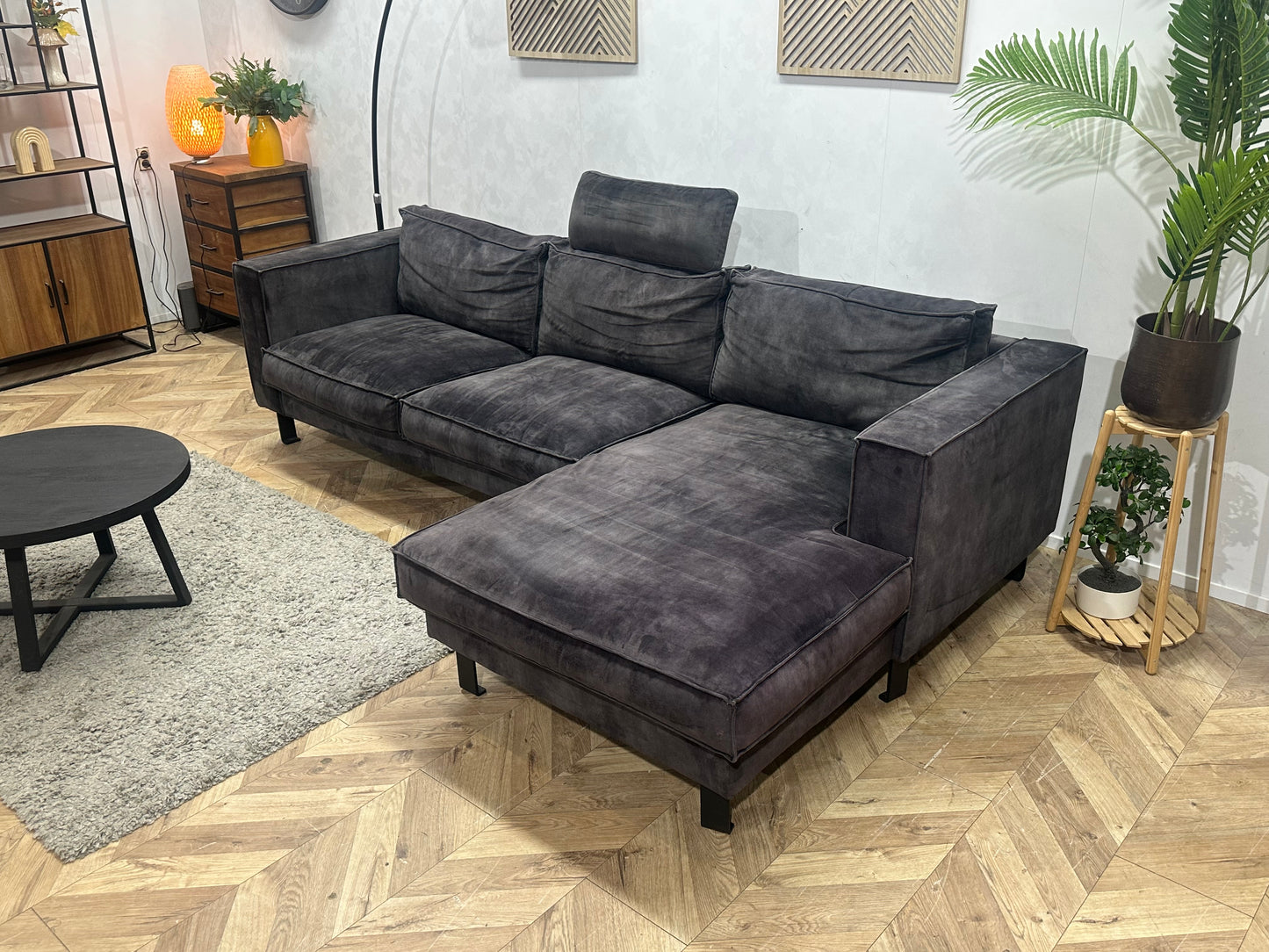 Antraciet Velvet Hoekbank ~ Losse Kussens Met Afneembare Hoezen