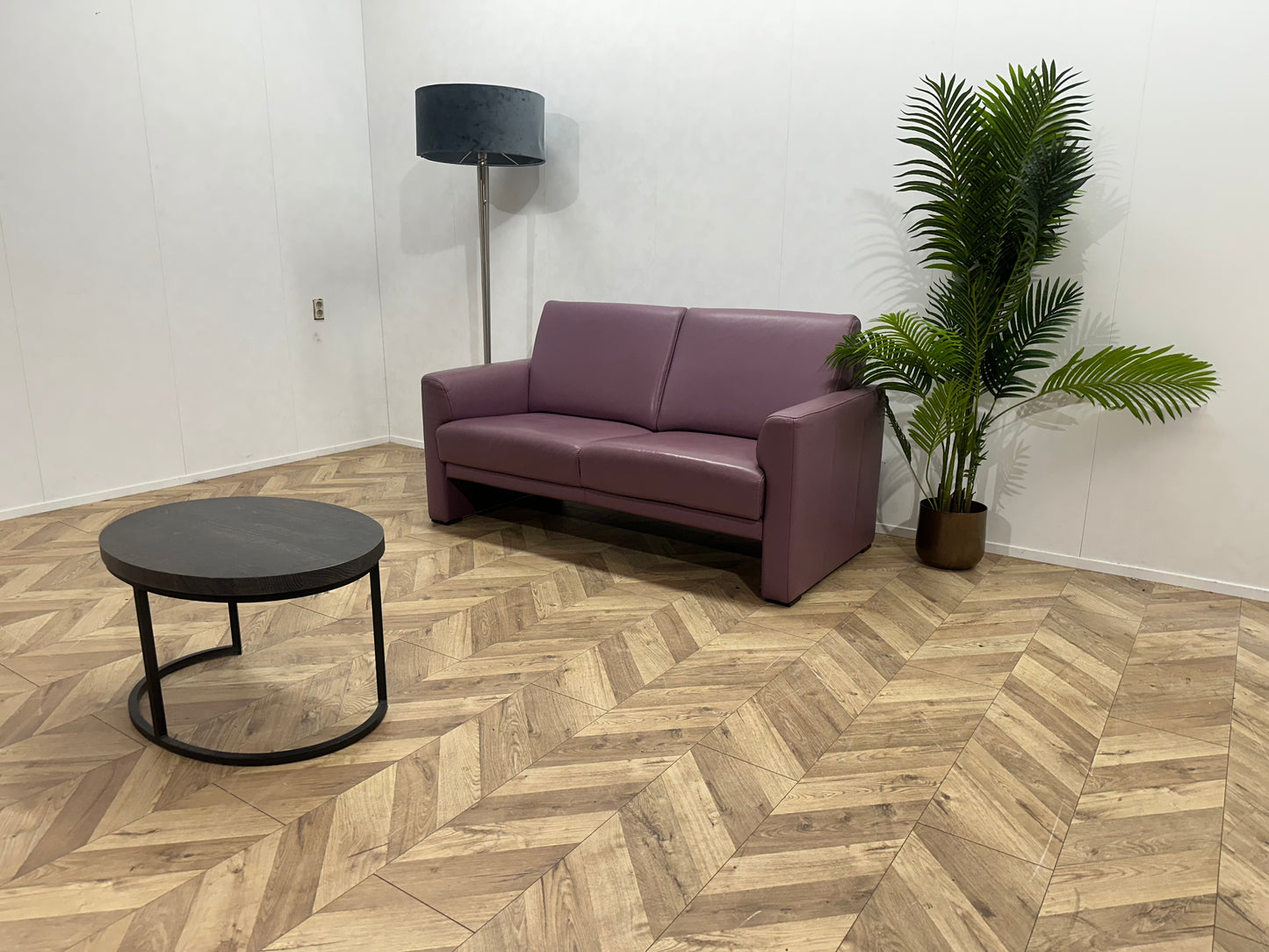 Paarse Echt Lederen 2-Zits Bank ~ Vaste Kussens