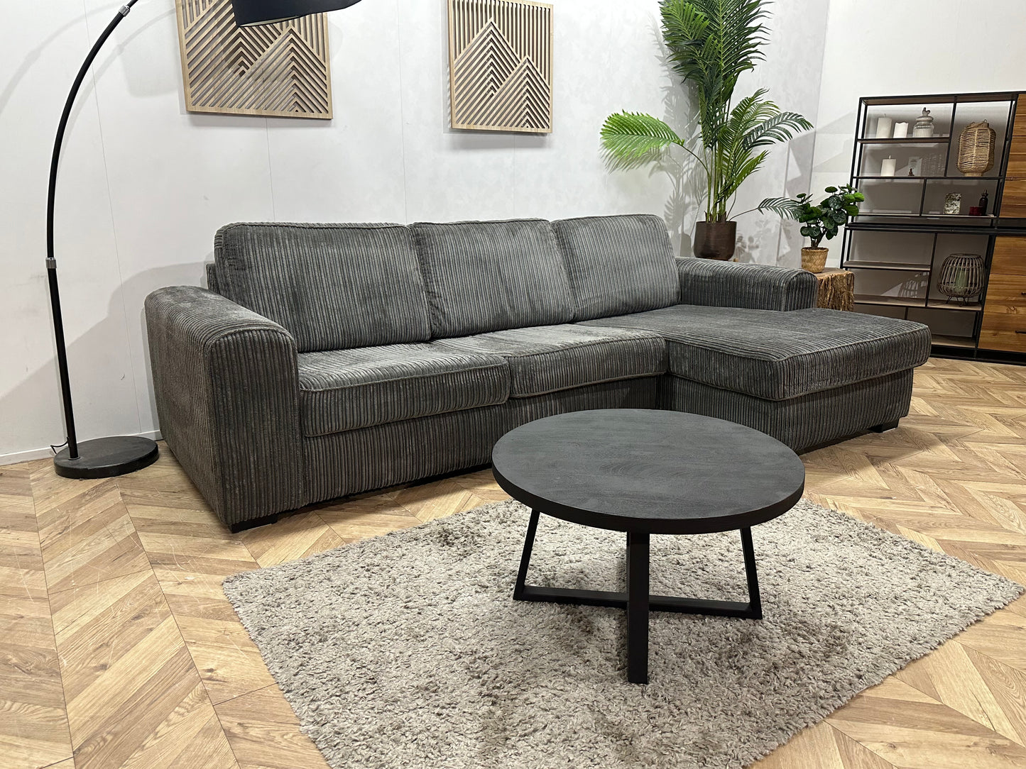 Antraciet Ribstof Hoekbank  ~ Losse Kussens Met Afneembare Hoezen