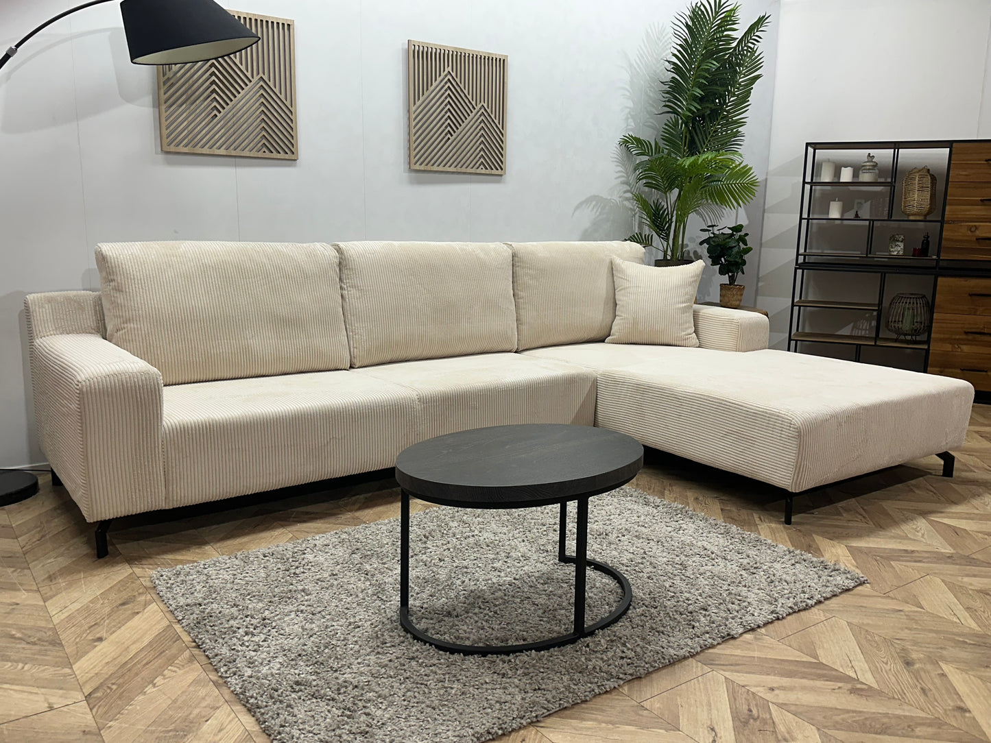 !Showroommodel! Witte/Crème Ribstof Hoekbank