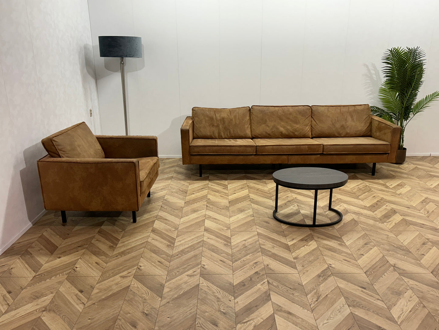 Be Pure Cognac Bruine 3-Zits Bank Inc. Fauteuil