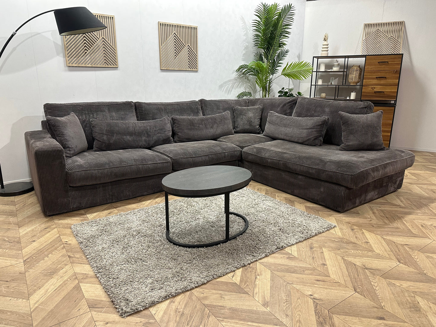 Antraciet Ribstof Hoekbank ~ Losse Kussens Met Afneembare Hoezen