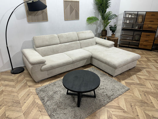 !Showroommodel! Witte Ribstof Hoekbank ~ Verstelbare Hoofdsteunen