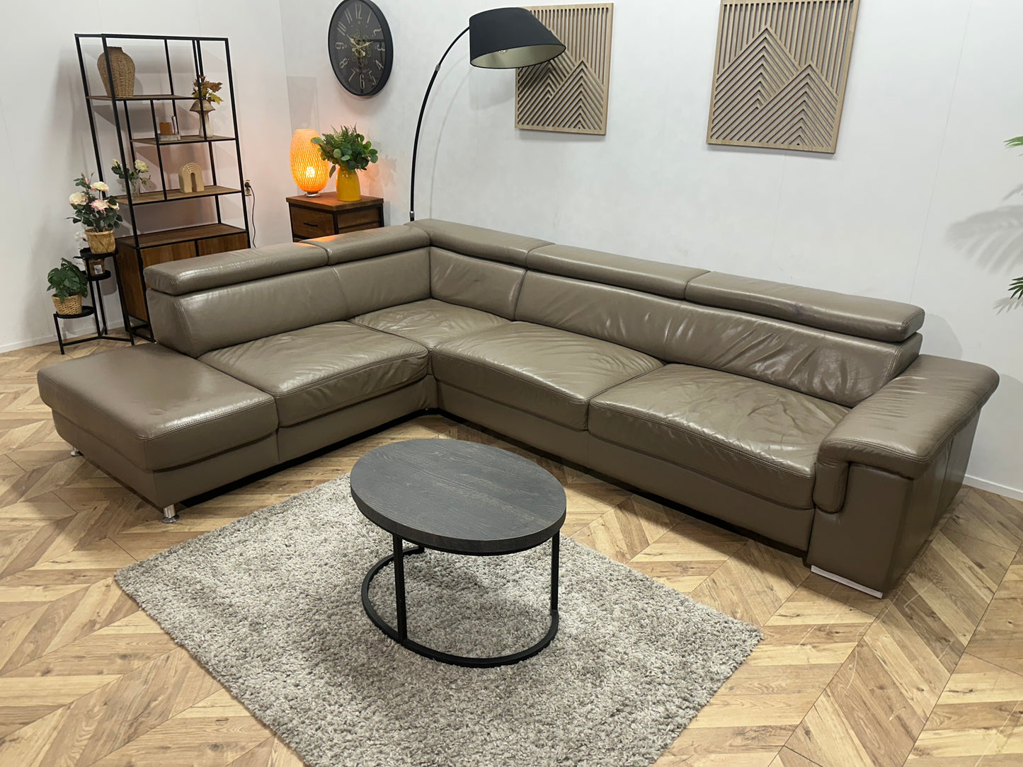 Licht Bruine Echt Lederen Hoekbank ~ Verstelbare Hoofdsteunen