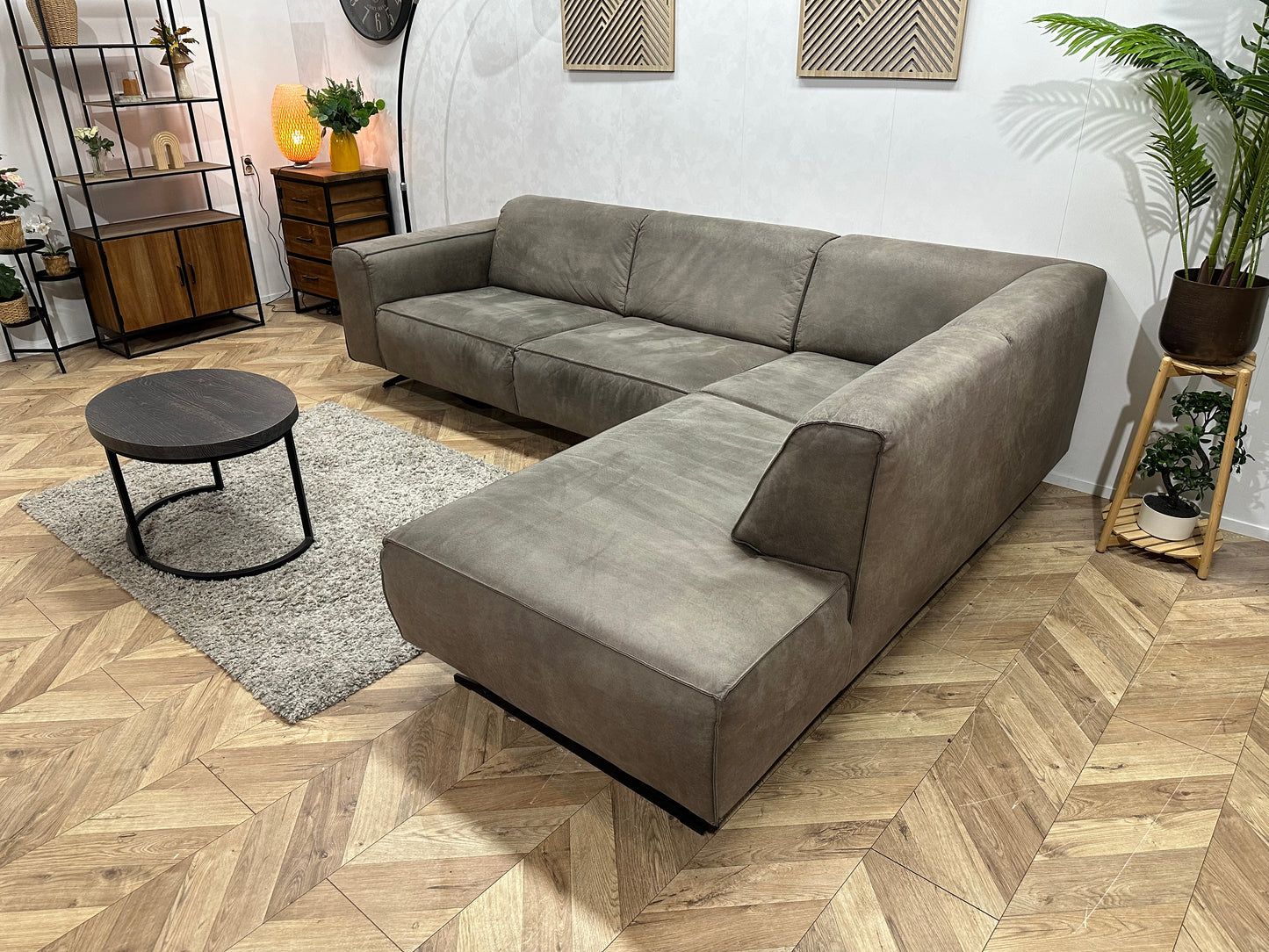 Groene Suède Lederen Hoekbank ~ Vaste Kussens