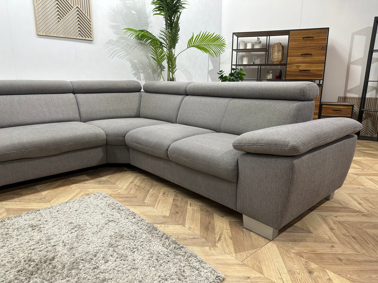 Grijze Hoekbank ~ Verstelbare Arm/Hoofdsteunen