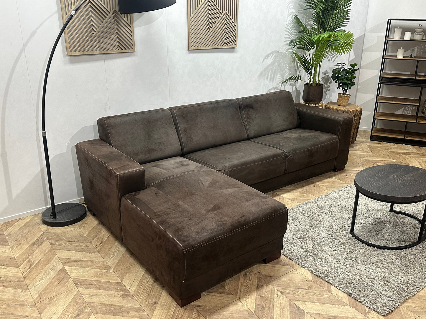 Bruine Suède Stoffen Hoekbank ~ Vaste Kussens