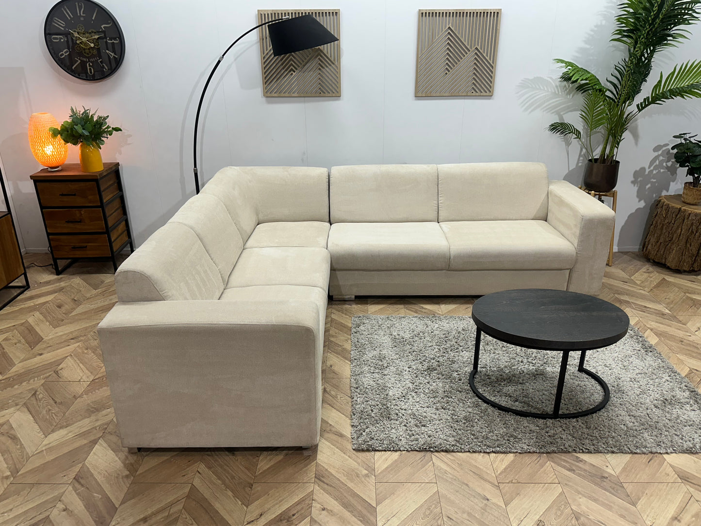 !Showroommodel! Crème Suède Stoffen Hoekbank