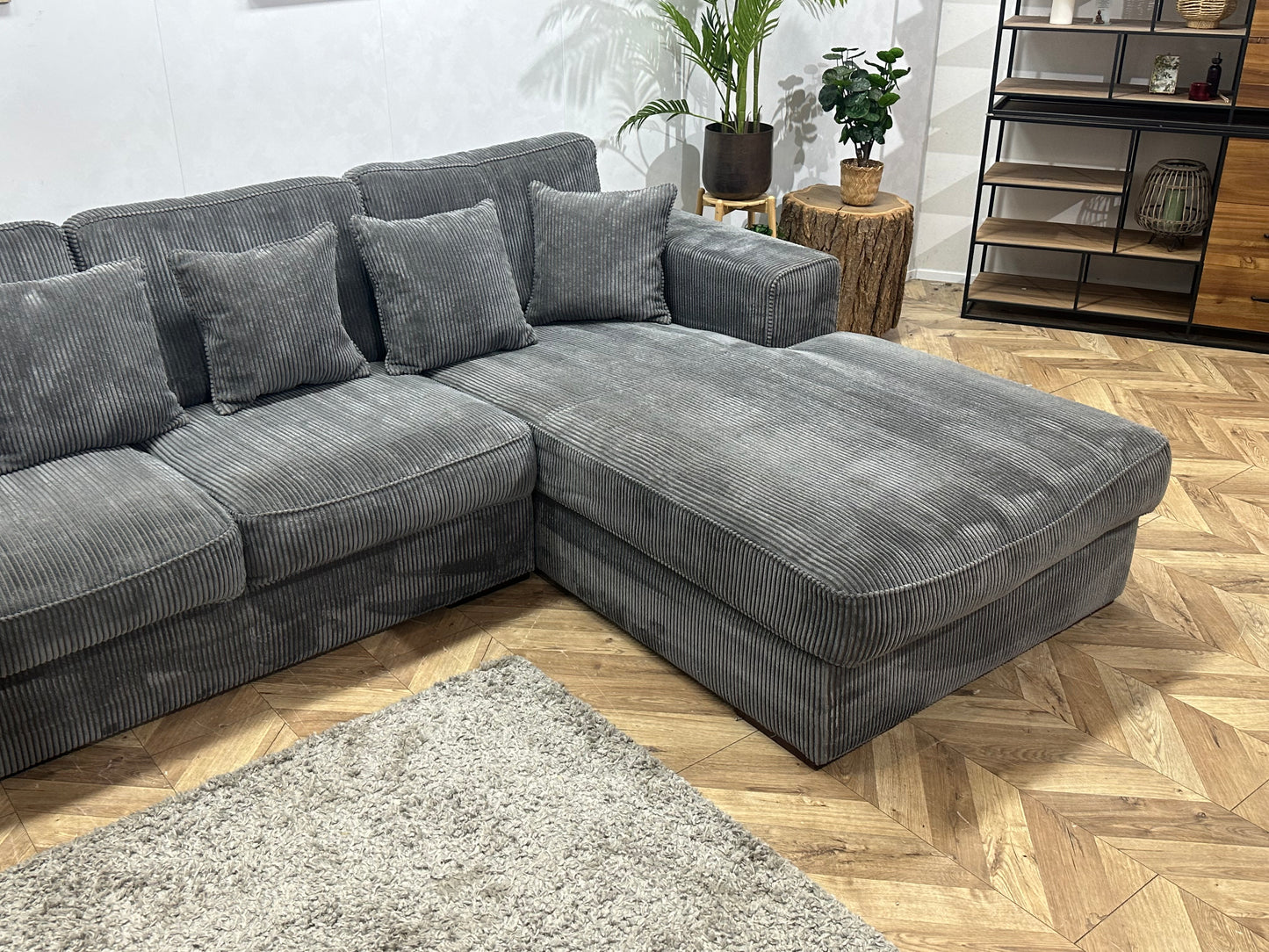 Antraciet Ribstof Hoekbank ~ Losse Kussens Met Afneembare Hoezen