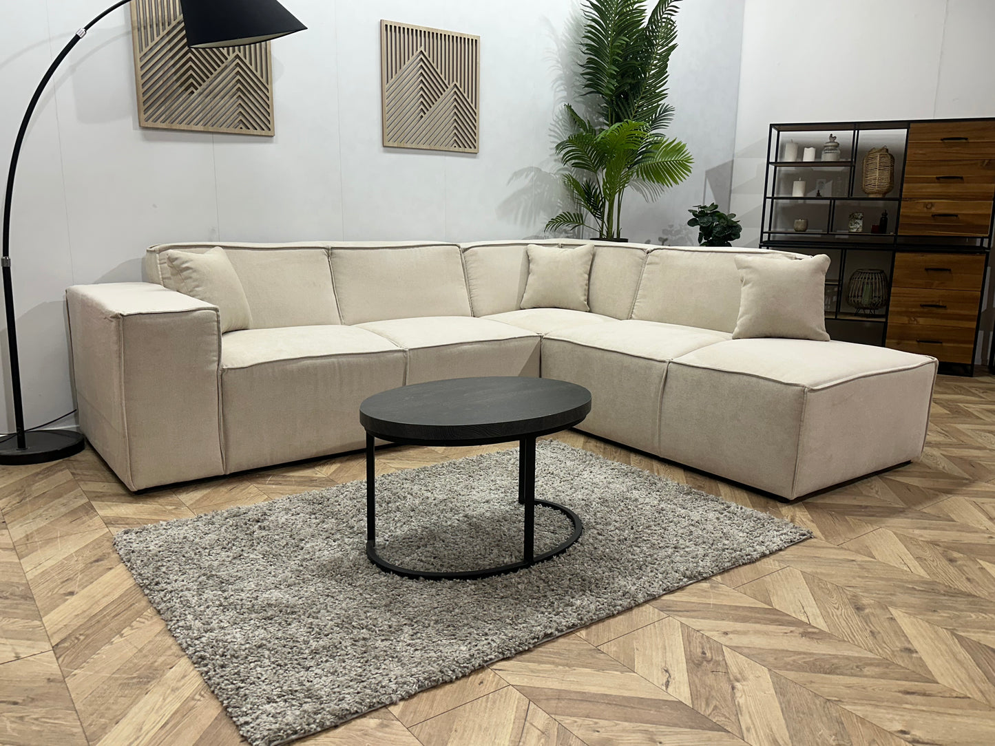 !Showroommodel! Crème Suède Stoffen Hoekbank