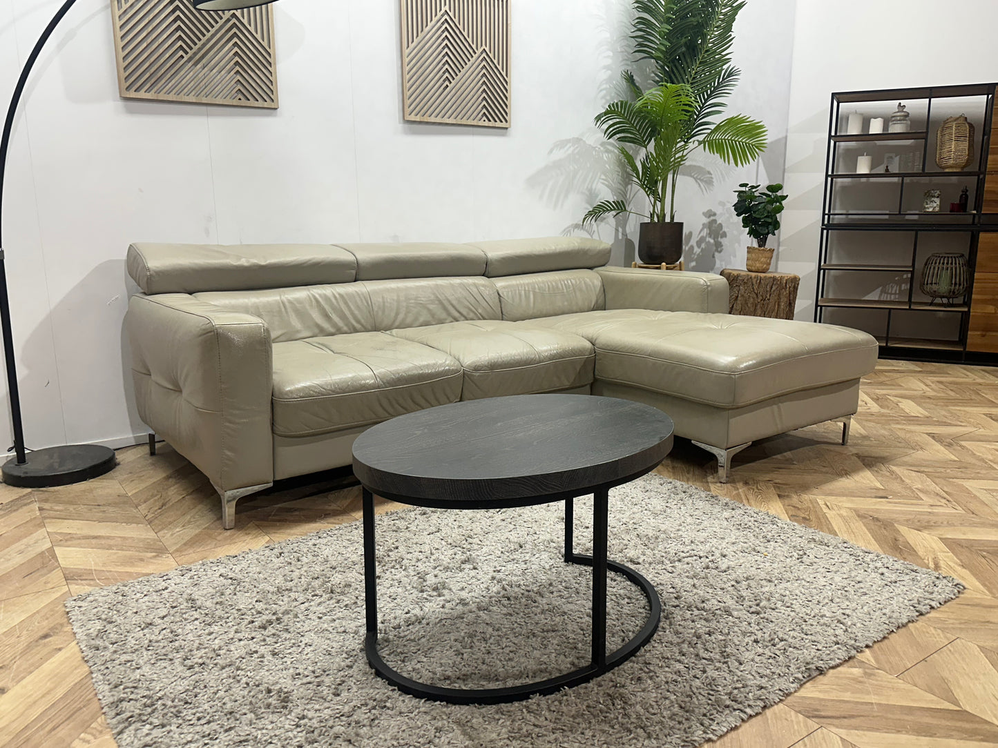 Beige Echt Lederen Hoekbank ~ Geïmpregneerd