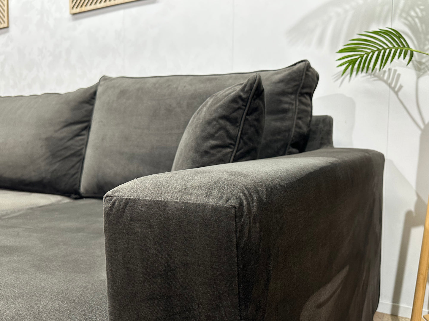 Antraciet Velvet Hoekbank ~ Losse Kussens Met Afneembare Hoezen