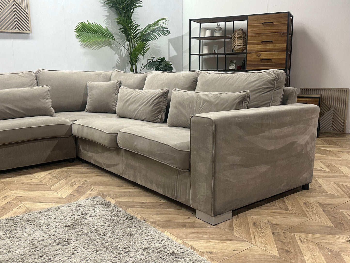Beige Velvet U Bank ~ Losse Kussens Met Afneembare Hoezen