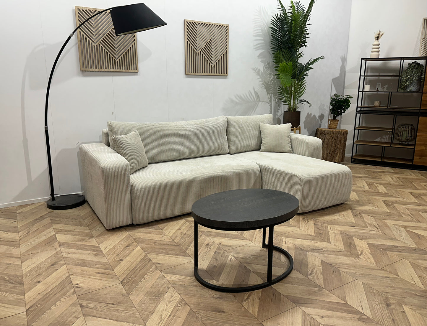!Showroommodel! Witte Ribstof Hoekbank
