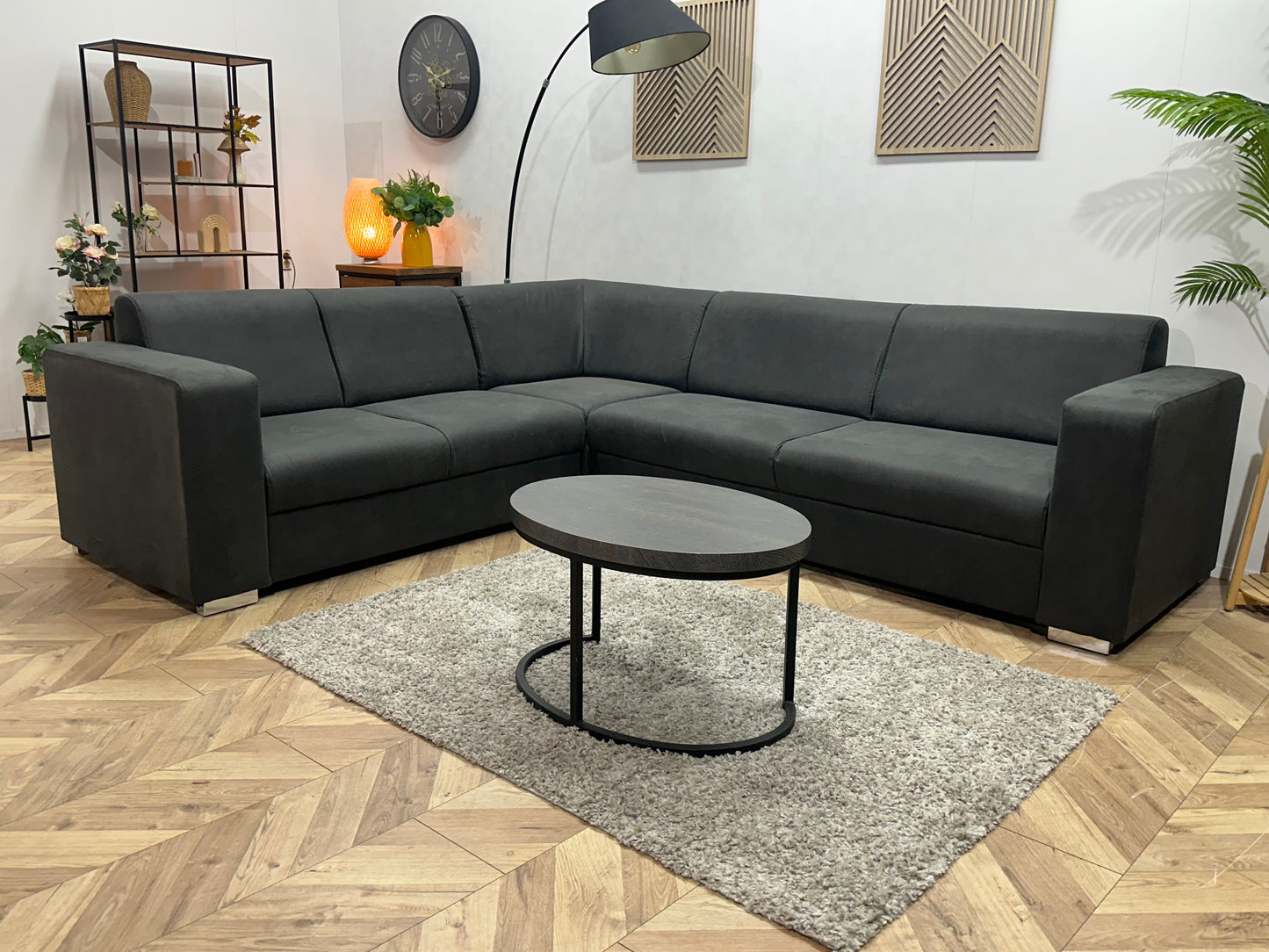 !Showroommodel! Antraciet Leather Look Hoekbank