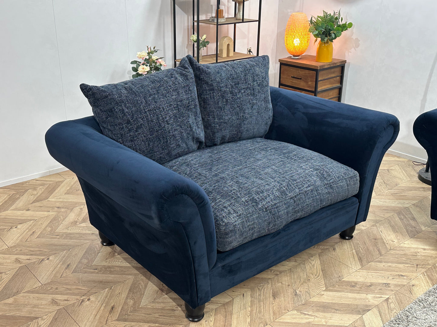 Blauwe Velvet/Stoffen Banken Set ~ Losse Kussens Met Afneembare Hoezen