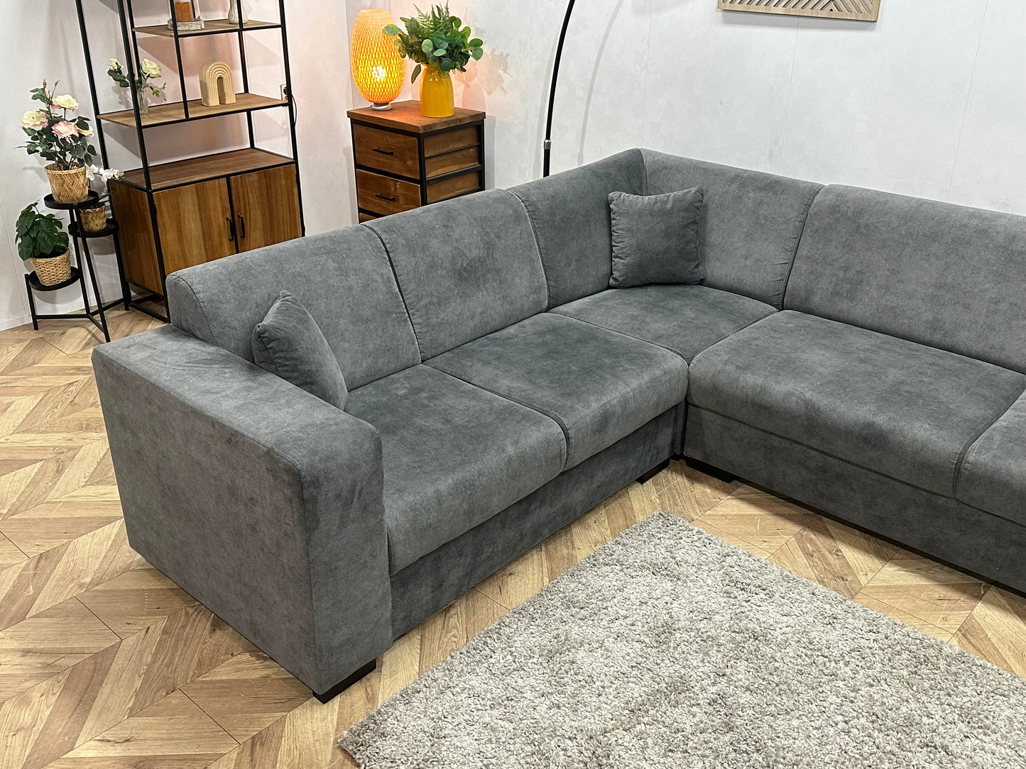 !Showroommodel! Antraciet Velvet Hoekbank