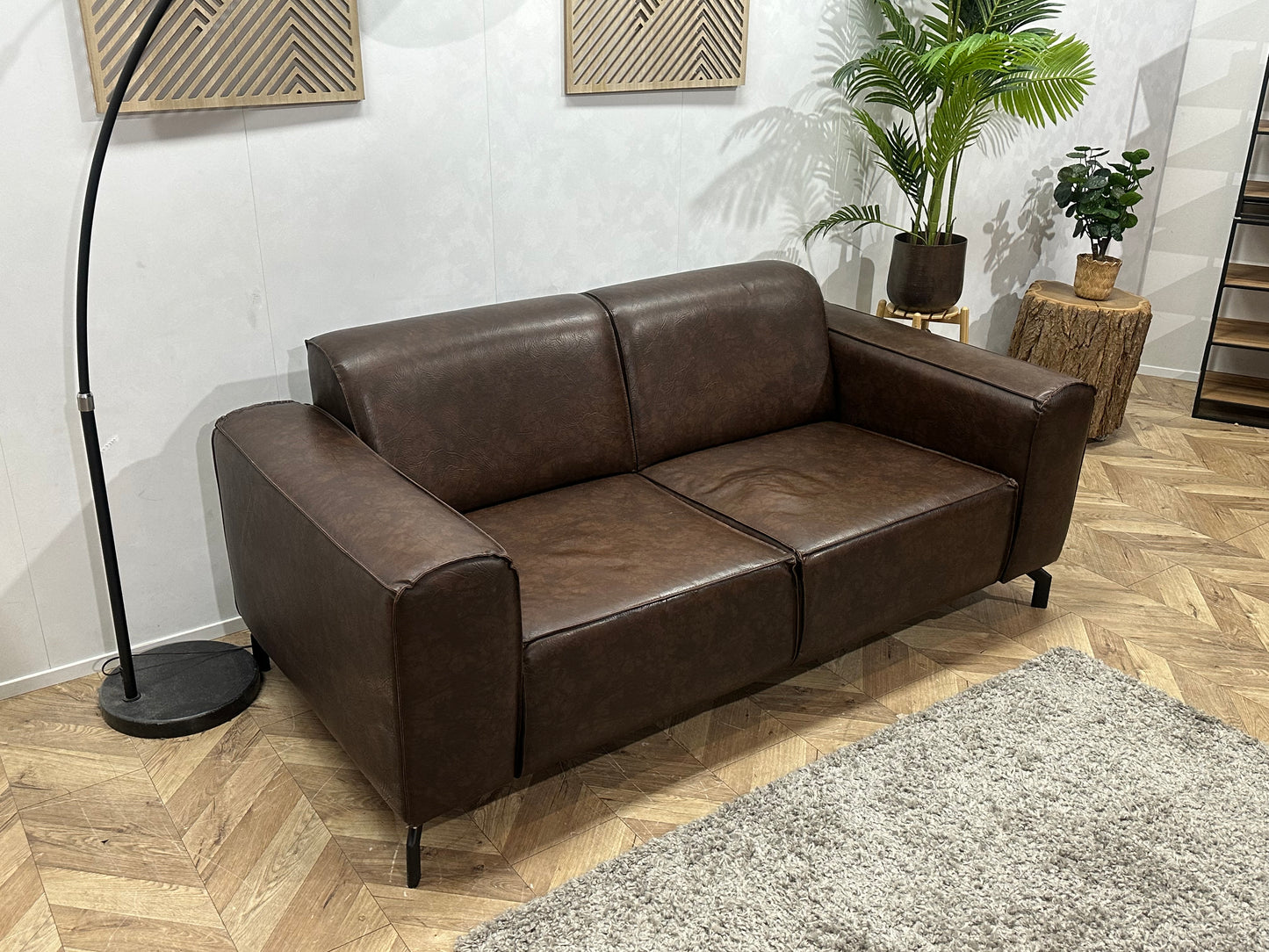Bruine Echt Lederen 2.5-Zits Bank ~ Vaste Kussens