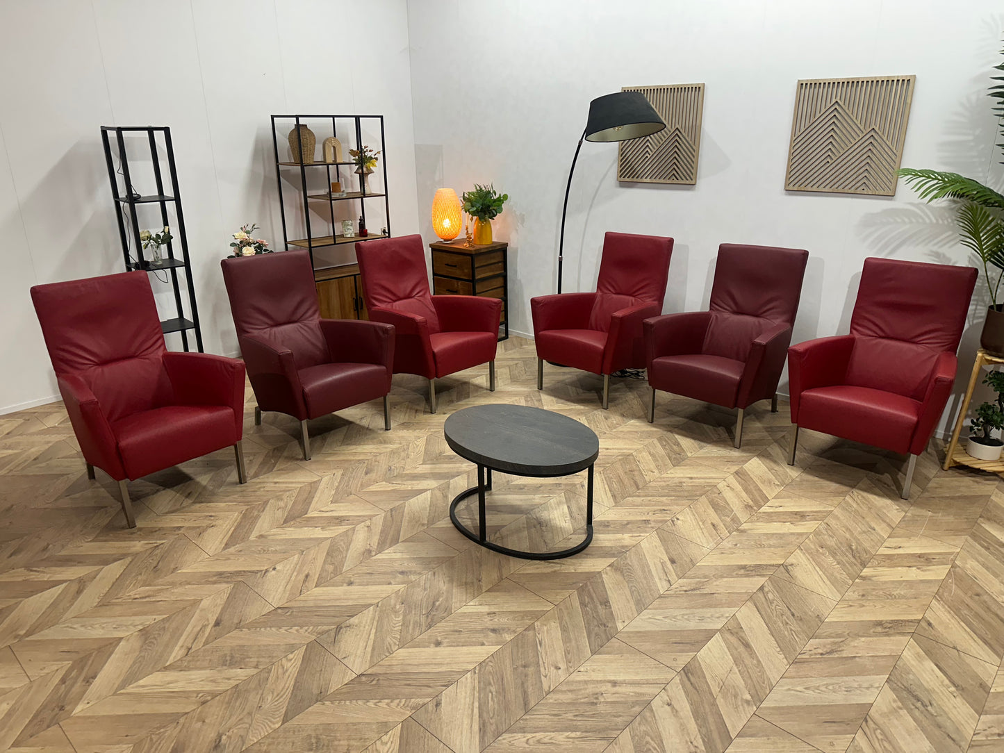 Rode Echt Lederen Stoelen Set