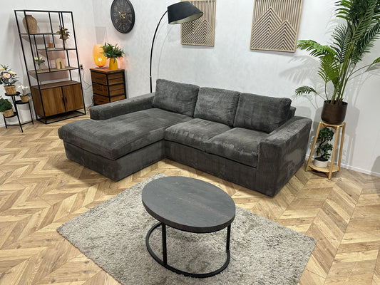 Antraciet Ribstof Hoekbank ~ Losse Kussens Met Afneembare Hoezen