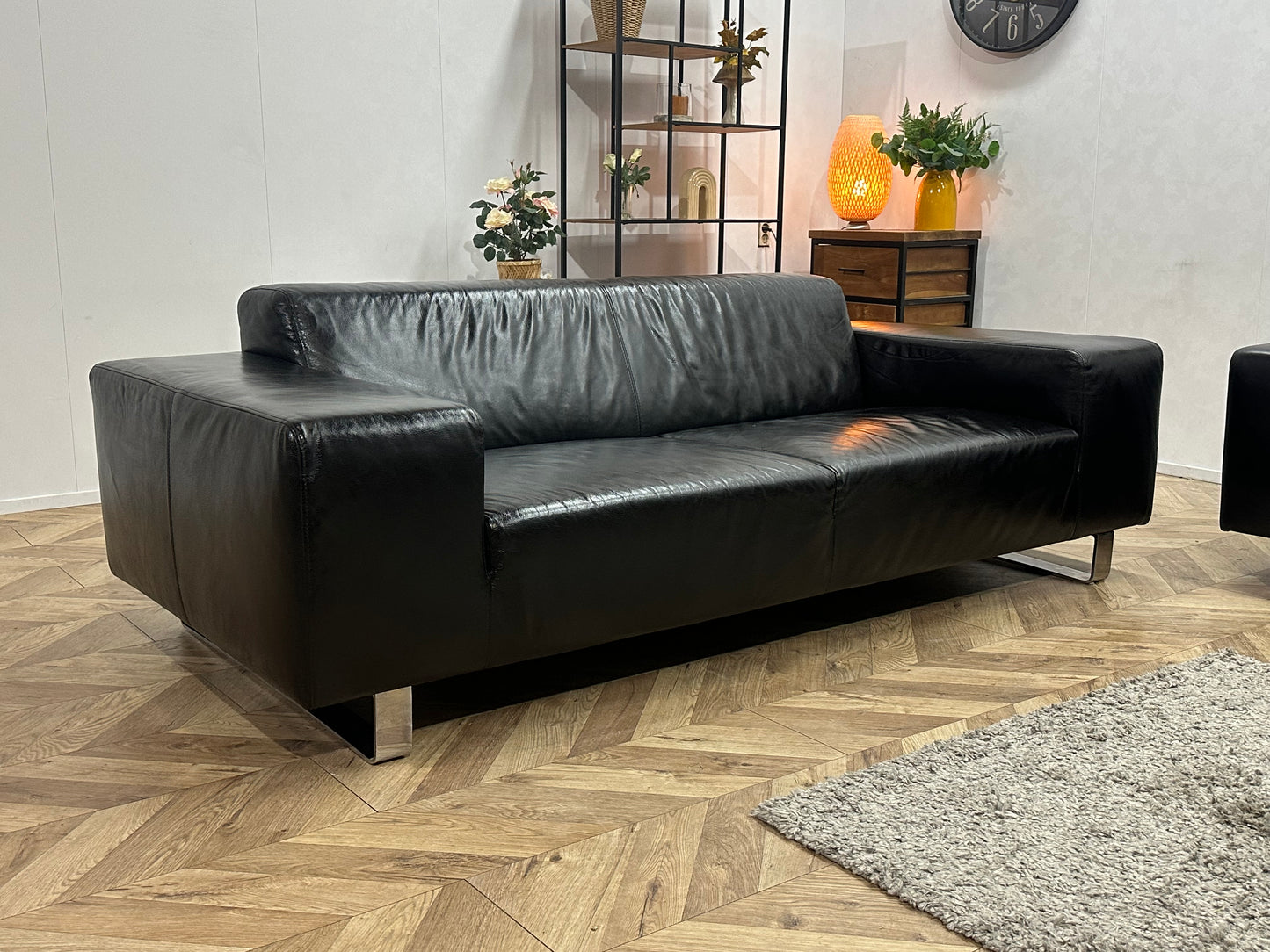 Zwarte Echt Lederen Banken Set ~ Geïmpregneerd