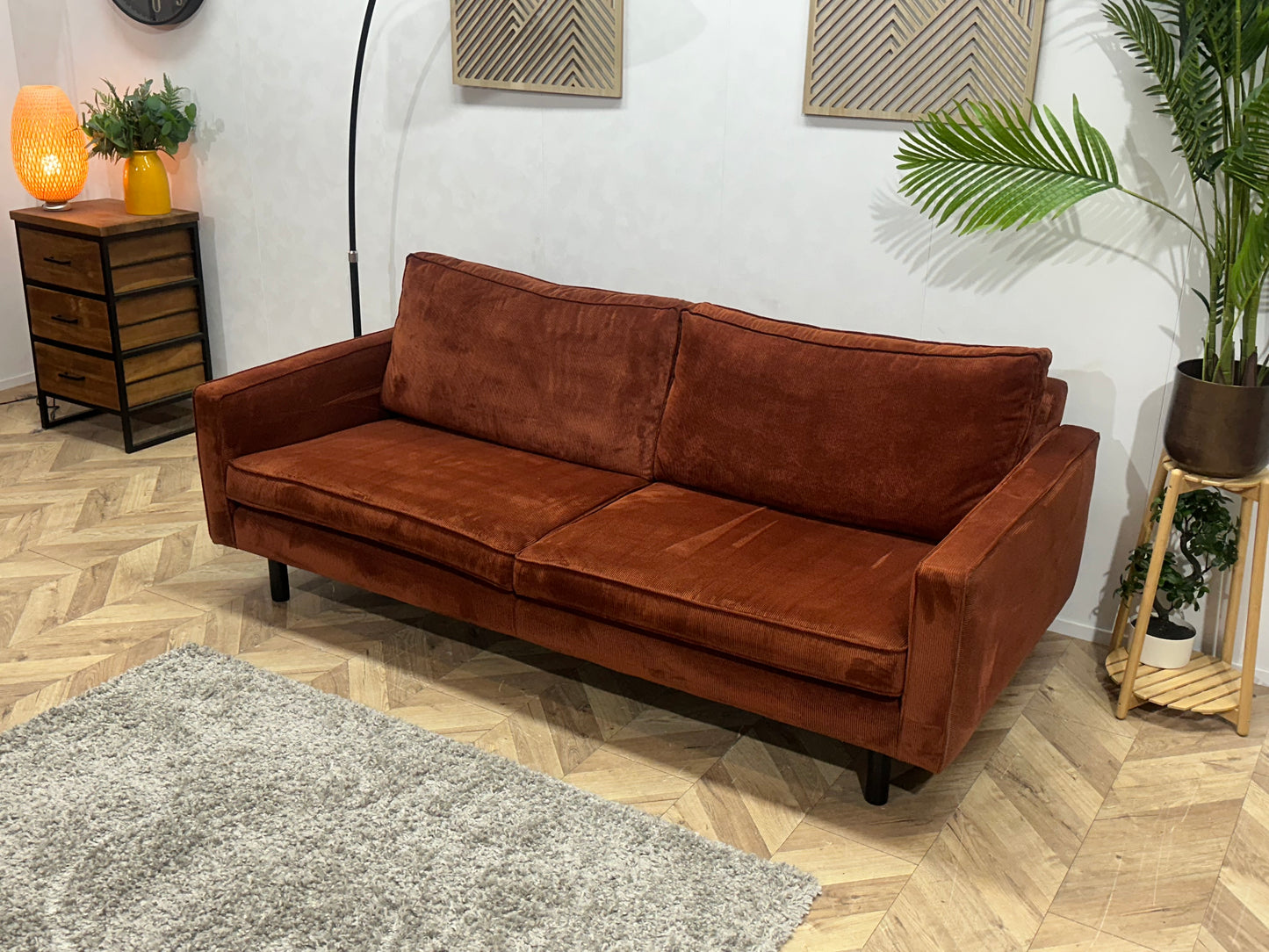 Umix Rode Ribstof 2.5-Zits Bank ~ Losse Rugkussens Met Afneembare Hoezen