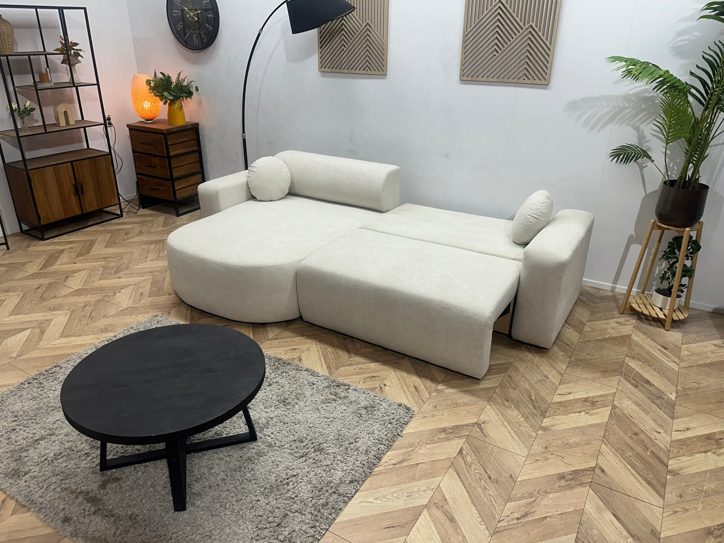 !Showroommodel! Witte Velvet Hoekbank ~ Slaapfunctie