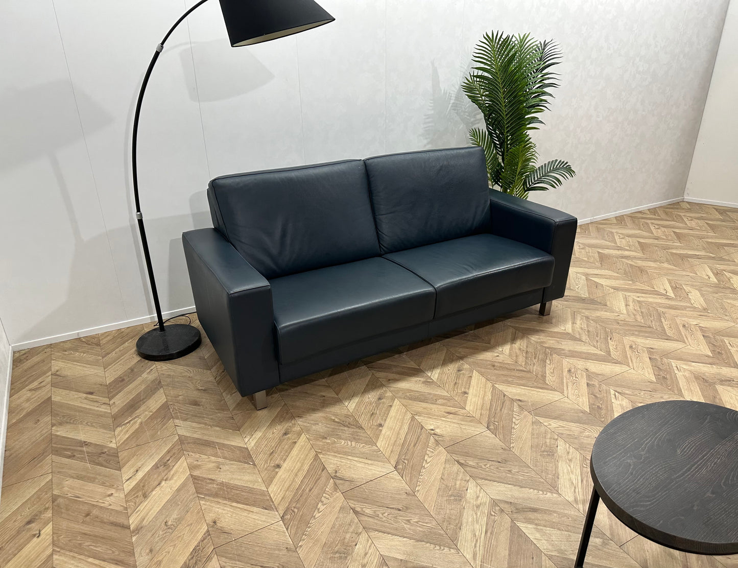 Blauwe Echt Lederen 2.5-Zits Bank ~ Vaste Kussens