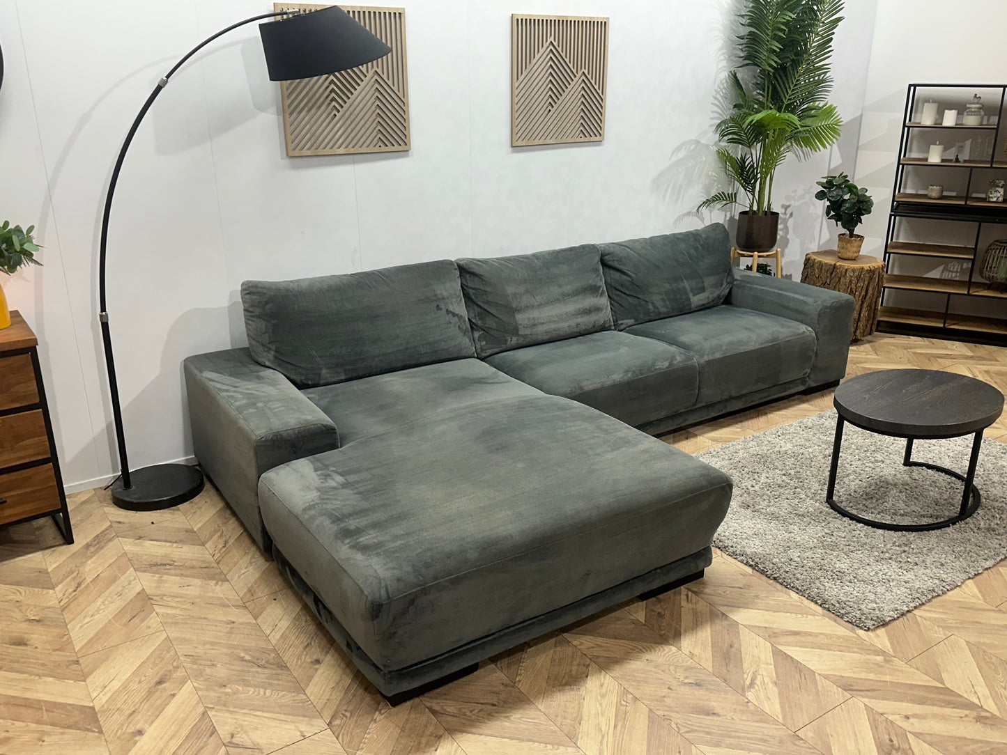 Antraciet Velvet Hoekbank ~ Vaste Kussens