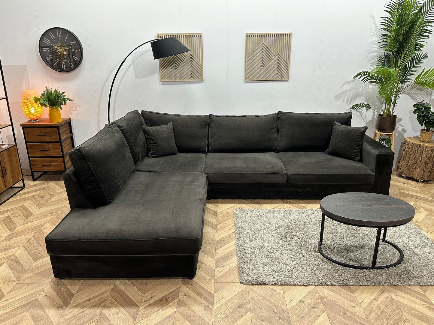 Antraciet Velvet Hoekbank ~ Losse Kussens Met Afneembare Hoezen
