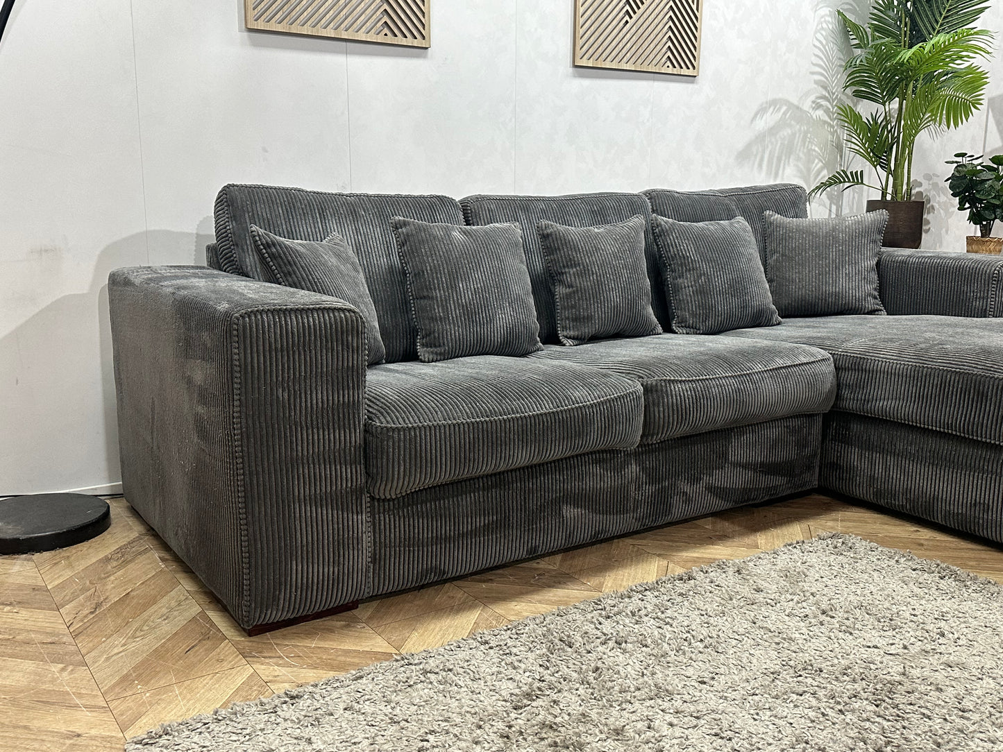 Antraciet Ribstof Hoekbank ~ Losse Kussens Met Afneembare Hoezen