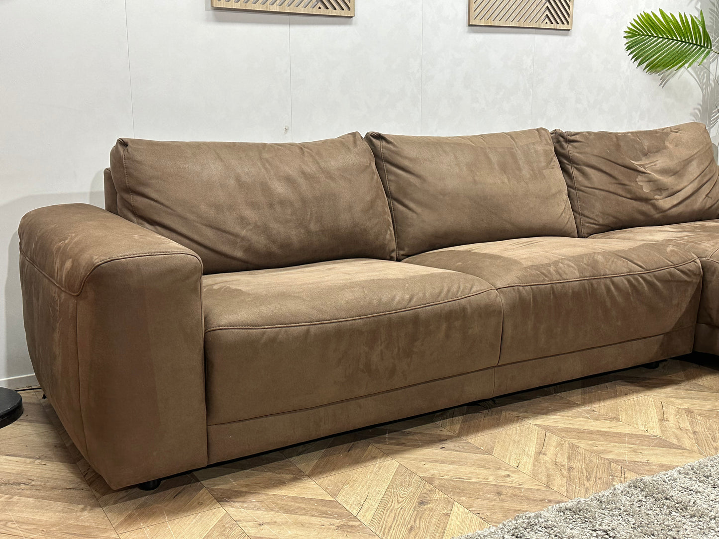 Bruine Suède Stoffen Hoekbank ~ Vaste Kussens