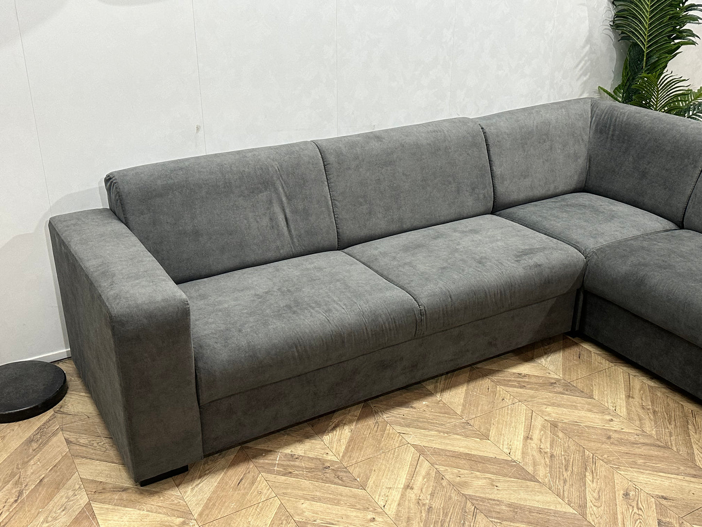 !Showroommodel! Antraciet Suède Stoffen Hoekbank