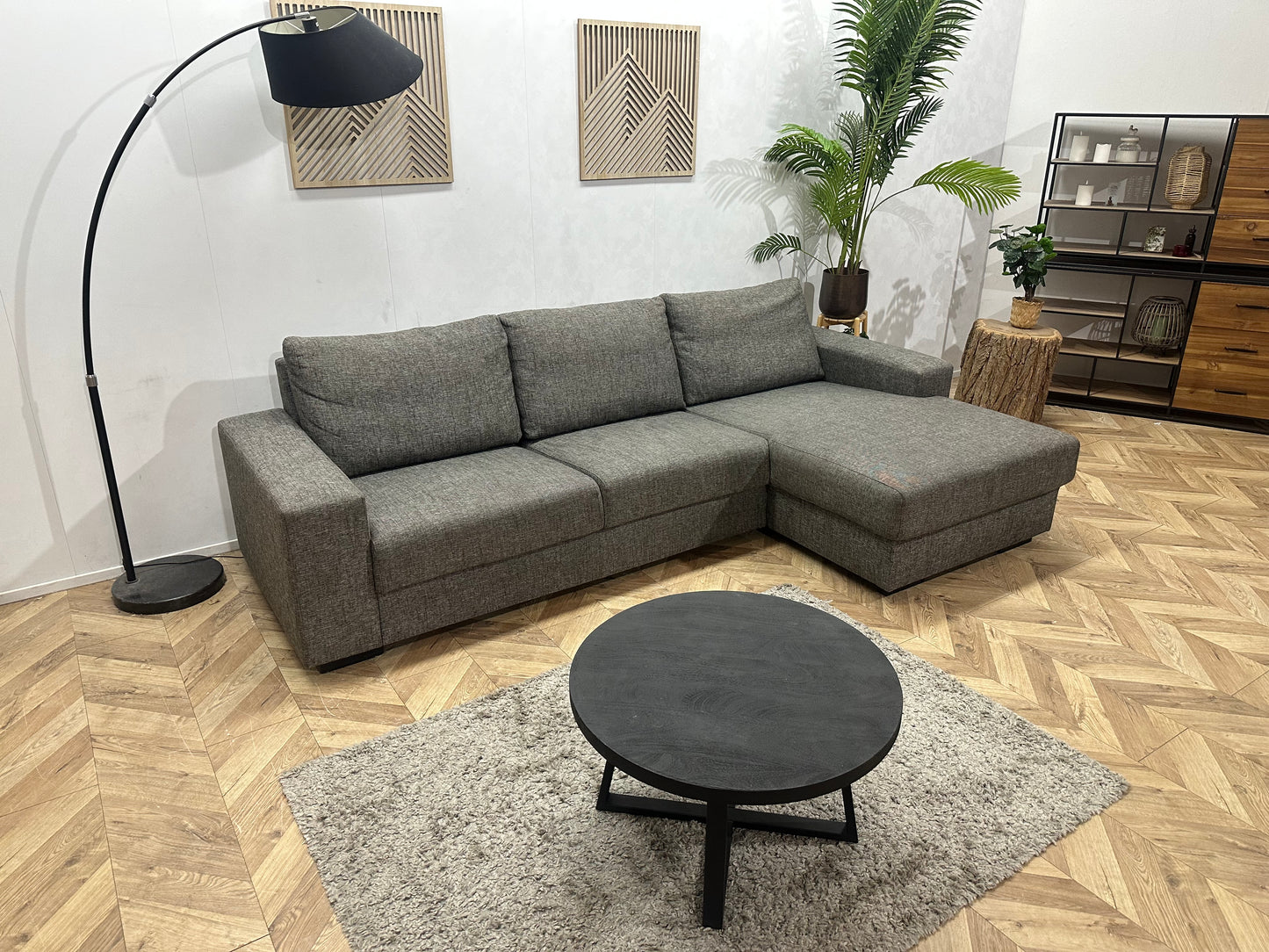 Antraciet Hoekbank ~ Vaste Kussens