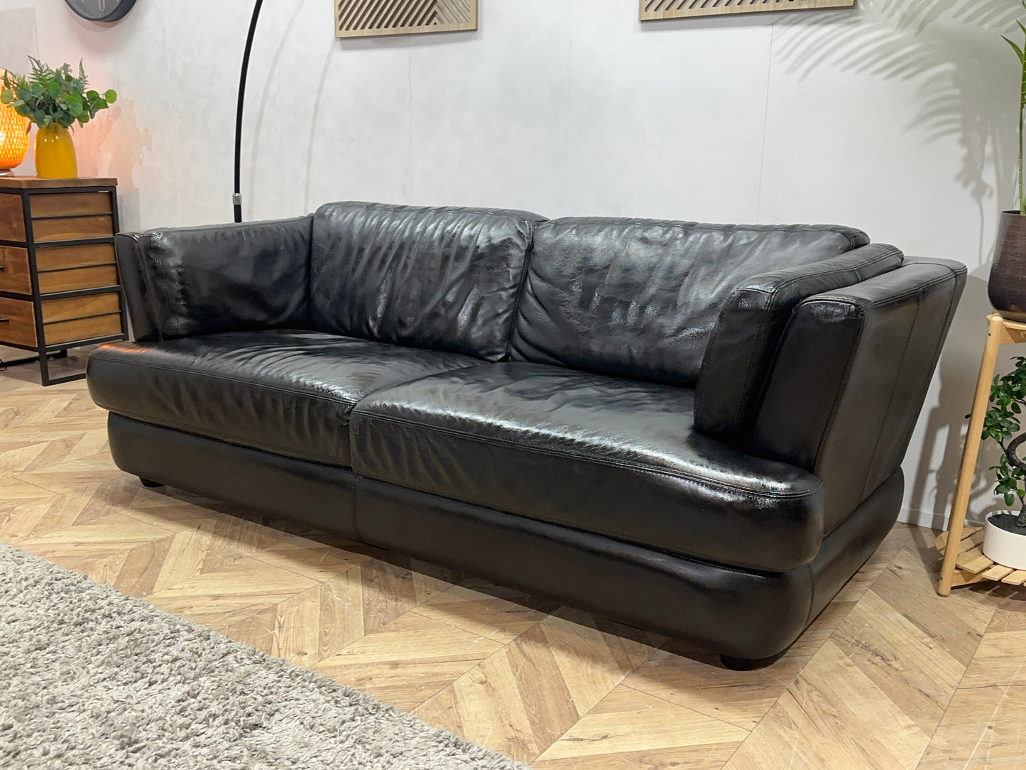 Chateau D’ax Zwarte Echt Lederen 2.5-Zits Bank Inc Hocker ~ Geïmpregneerd