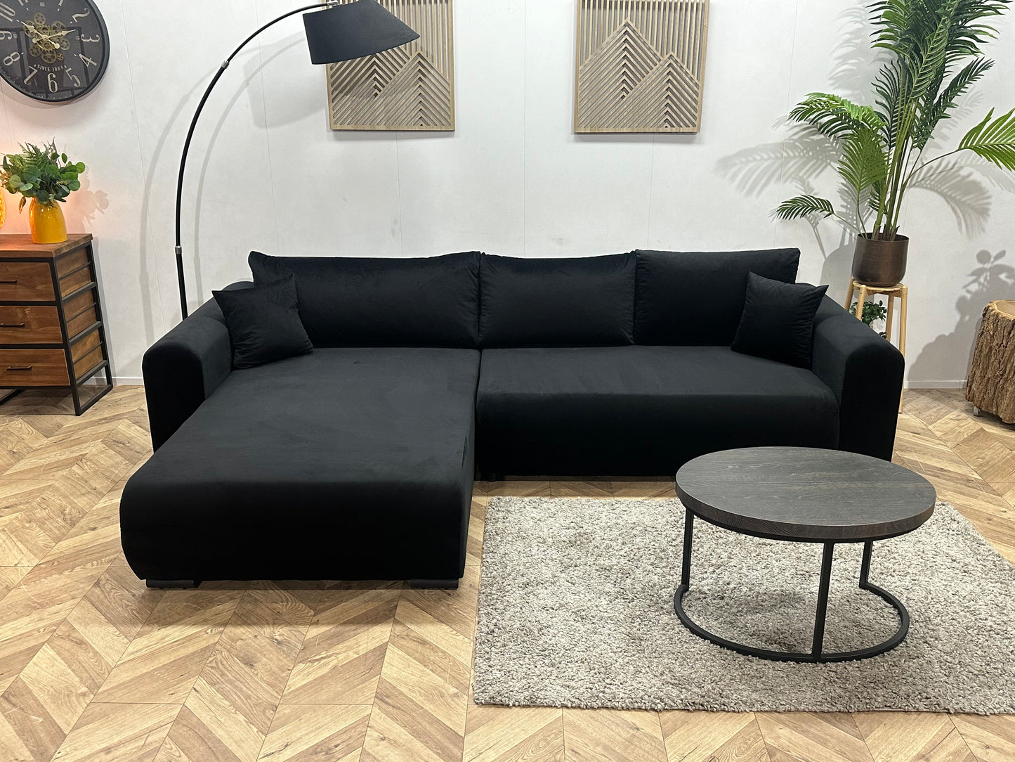 !Showroommodel! Zwarte Velvet Hoekbank