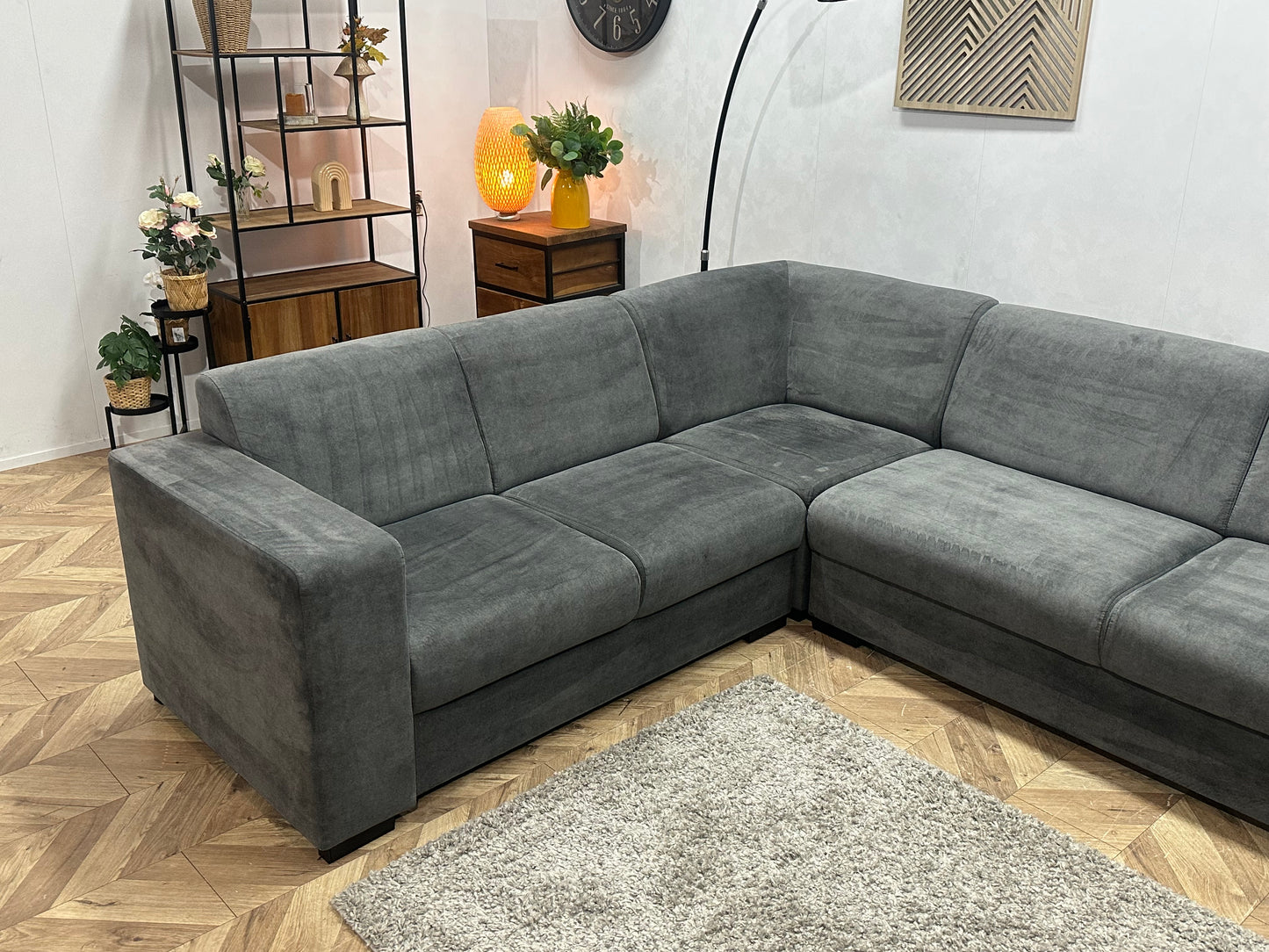 Antraciet Velvet Hoekbank ~ Vaste Kussens
