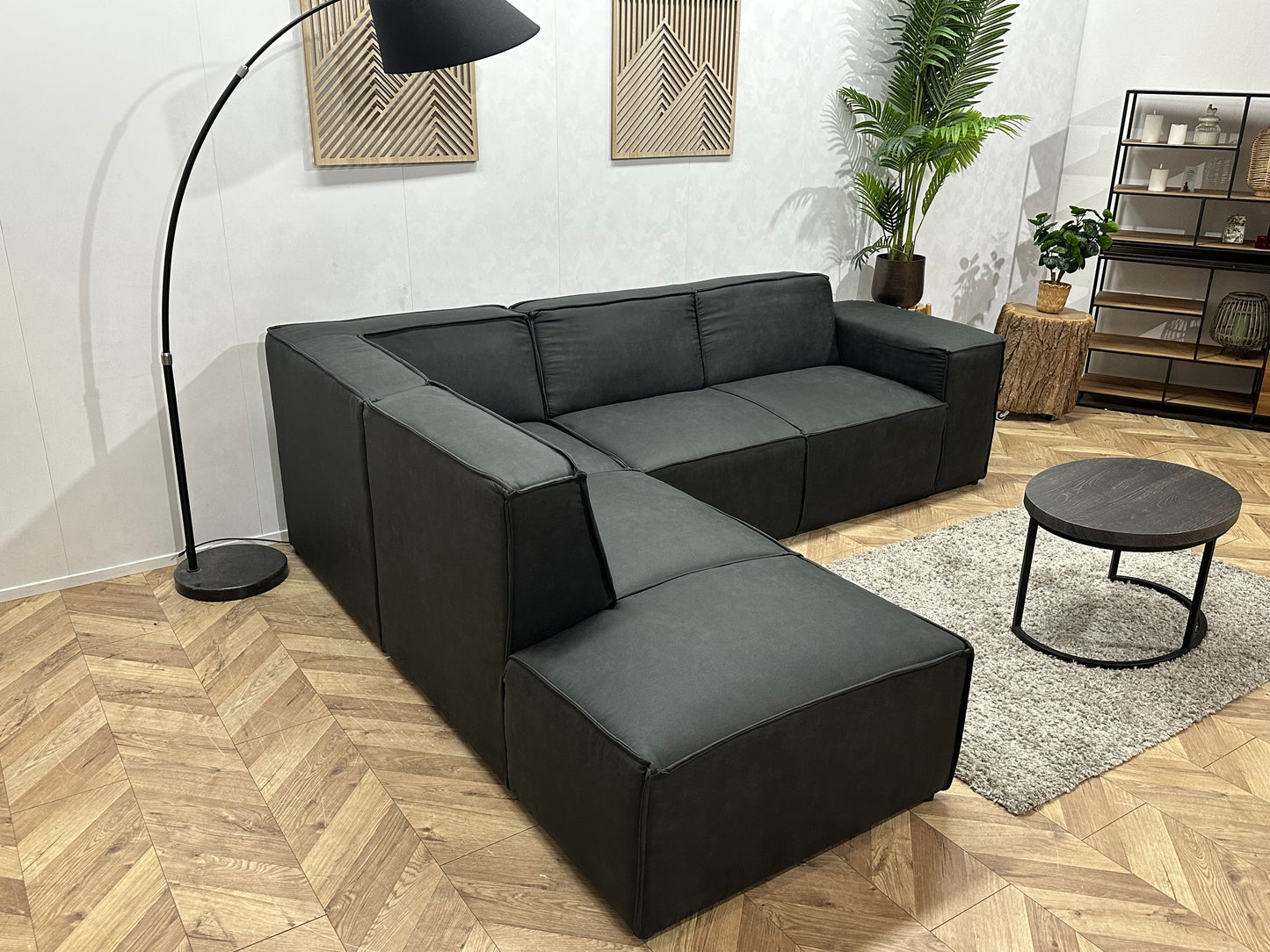 !Showroommodel! Antraciet Leather Look Hoekbank