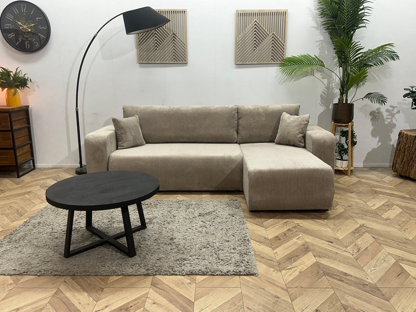 !Showroommodel! Licht Bruine Ribstof Hoekbank
